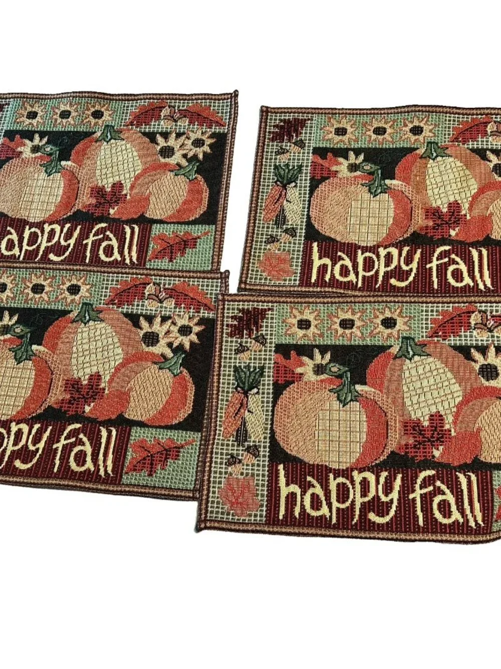 4 Tapestry Cloth Dinner Party Placemats Fall Pumpkin Sunflower Table Setting